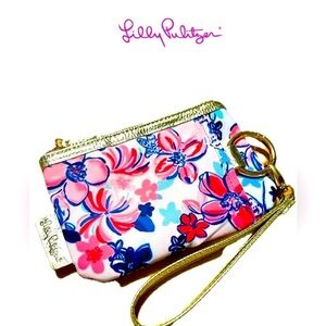 Floral Lilly Pulitzer Zip Top Wallet Wristlet, W/Back Pouch
